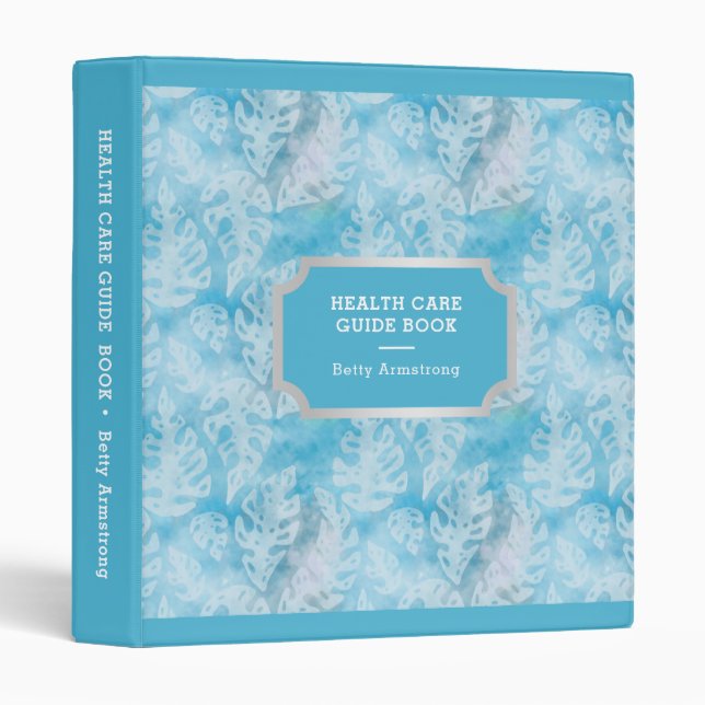 Blue Turquoise Monstera Leaf Health Medical Binder (Front/Spine)
