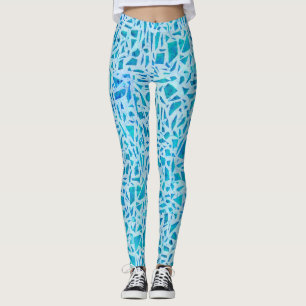 Blue Turquoise Mosaic Glass Tile Modern Chic Leggings