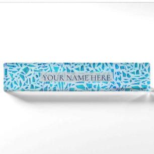 Blue Turquoise Mosaic Glass Tile Modern Chic Nameplate