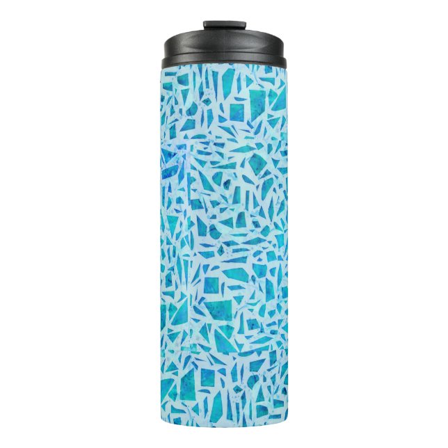 Blue Turquoise Mosaic Glass Tile Modern Chic Thermal Tumbler (Front)
