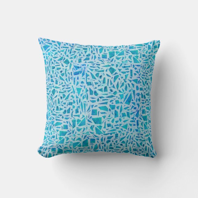 Blue Turquoise Mosaic Glass Tile Modern Chic Throw Pillow (Front)