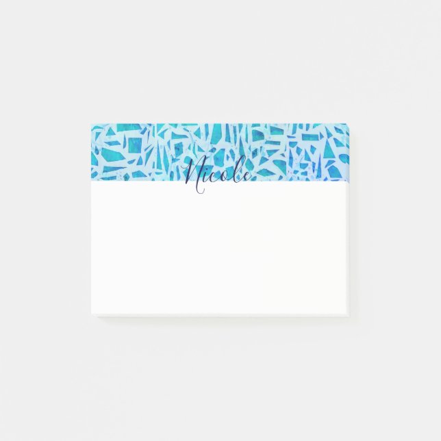 Blue Turquoise Mosaic Glass Tile Modern Custom Post-it Notes (Front)