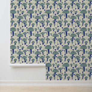 Blue Turquoise Mushroom Hand Drawn Pattern Wallpaper