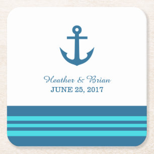 Blue Turquoise Nautical Anchor Paper Coasters