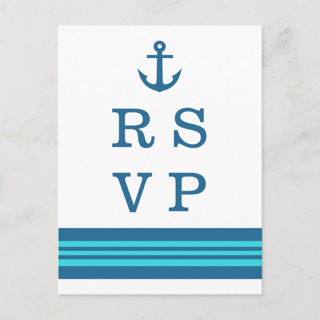 Blue Turquoise Nautical Anchor RSVP Postcard (Front)