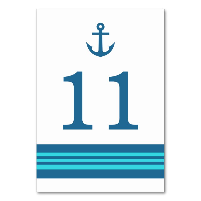 Blue Turquoise Nautical Anchor Table Card (Front)