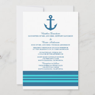 Blue Turquoise Nautical Anchor Wedding Invite