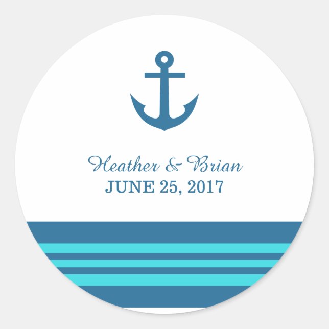 Blue Turquoise Nautical Anchor Wedding Stickers (Front)