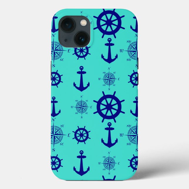 Blue Turquoise Nautical Coastal Boating Case-Mate iPhone Case (Back)