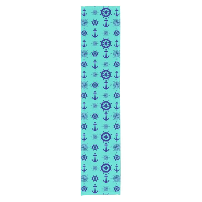 Blue Turquoise Nautical Coastal Boating Short Table Runner (Front)