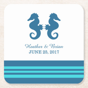 Blue Turquoise Nautical Seahorse Paper Coasters