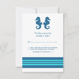 Blue Turquoise Nautical Seahorse Response Card