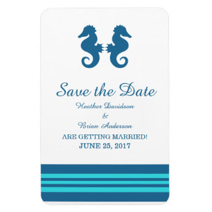 Blue Turquoise Nautical Seahorse Save the Date Magnet