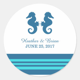 Blue Turquoise Nautical Seahorse Wedding Stickers
