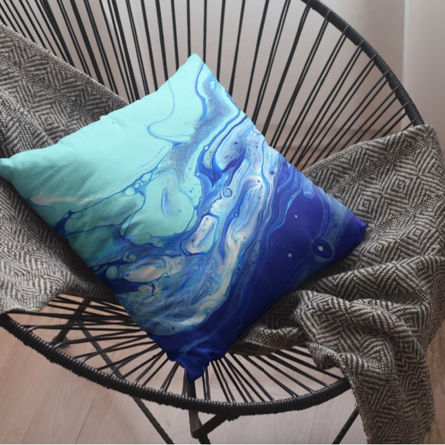Blue Turquoise Navy Water Abstract Ocean Throw Pillow (Creator Uploaded)