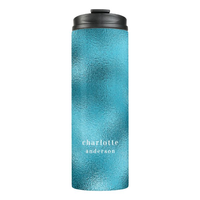 Blue turquoise ocean sea name thermal tumbler (Front)
