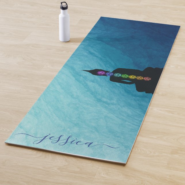 Blue Turquoise Ombre Buddha OM Chakra Custom Yoga Mat (In Situ)