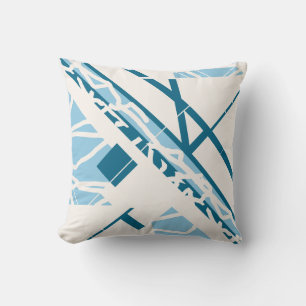 Blue Turquoise on Off-white Diagonal Shapes Lines Throw Pillow