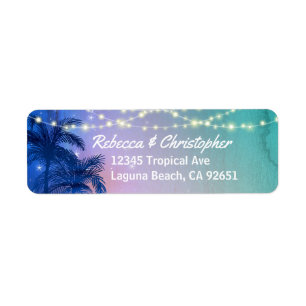 Blue Turquoise Pink Beach Palm Tree Adresse de ret