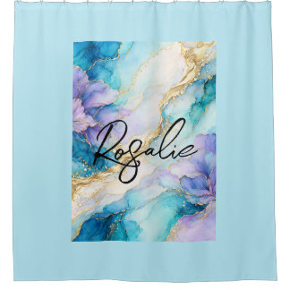 Blue Turquoise Purple Gold Abstract Floral Marble 
