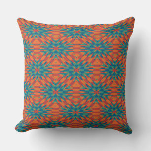 blue, turquoise, red and orange geometric throw pillow