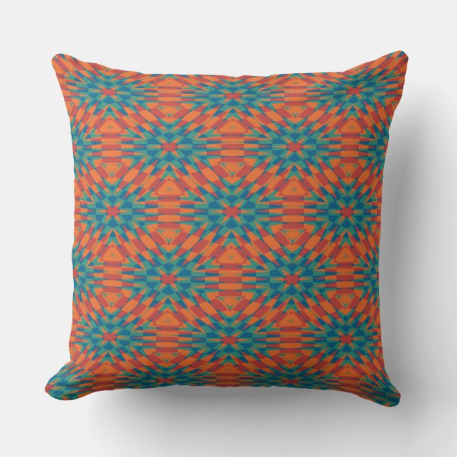 blue, turquoise, red and orange geometric throw pillow (Front)