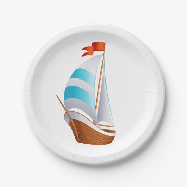 Blue Turquoise Sailboat Nautical Beach Wedding Paper Plate (Front)