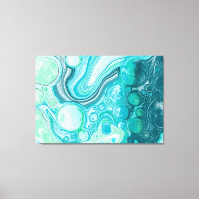 Blue, Turquoise Sea Waves and Bubbles   Canvas Print (Front)
