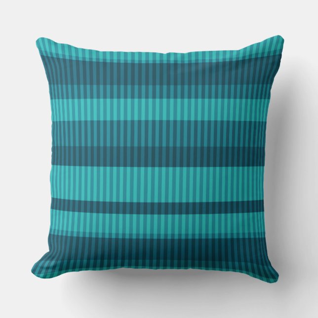 blue turquoise shades striped vertical pattern throw pillow (Front)