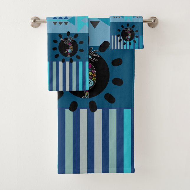 Blue Turquoise Southwestern Kokopelli Bath Towel Set (Insitu)