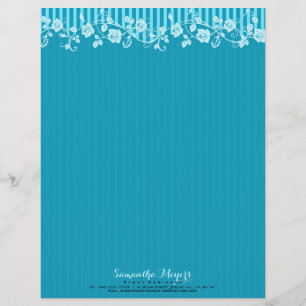 Blue & Turquoise Stripes & Floral Lace 2 Letterhead