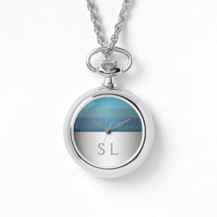 Blue Turquoise Stripes Pattern   Your Monogram Watch