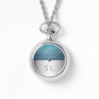 Blue Turquoise Stripes Pattern | Your Monogram Watch