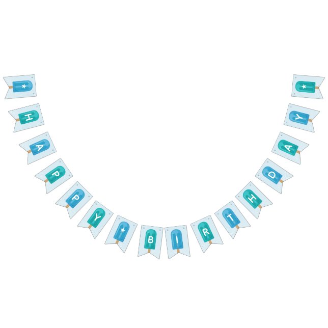 Blue & Turquoise Summer Popsicle Happy Birthday Bunting Flags (All)