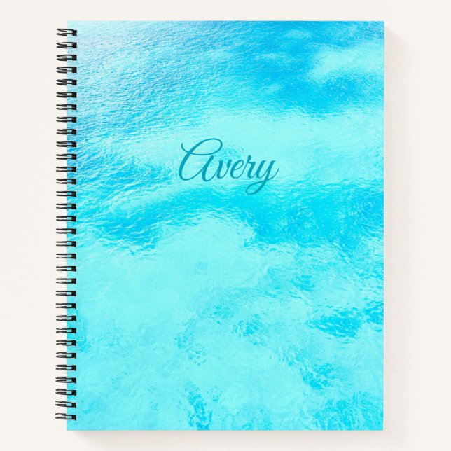Blue, Turquoise Swirling Caribbean Personalized Notebook (Front)
