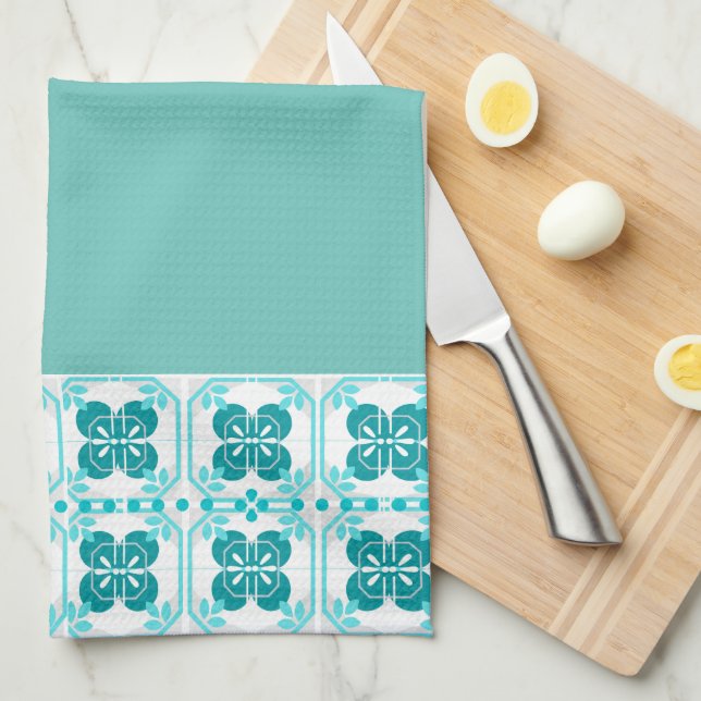 Blue Turquoise Tile Design Kitchen Towel (Quarter Fold)