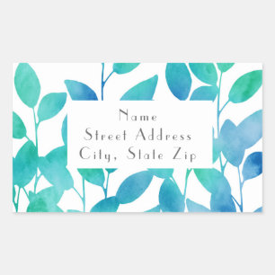 Blue Turquoise Watercolor Leaves Labels