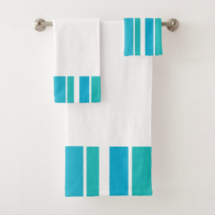 Blue Turquoise White Stripes Bath Towel Set
