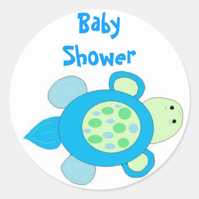 Blue Turtle Baby Shower Classic Round Sticker (Front)