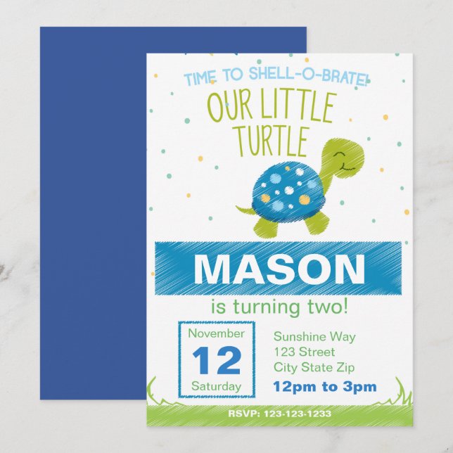 Blue Turtle Birthday Invitation (Front/Back)