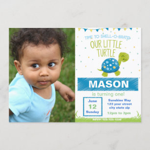 Blue Turtle Birthday Invitation with Photo