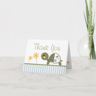 BLUE Turtle in Diapers Baby Shower Thank You Note Card