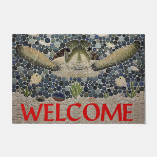 Blue Turtle In The Sea Door Mat, Ocean Doormat
