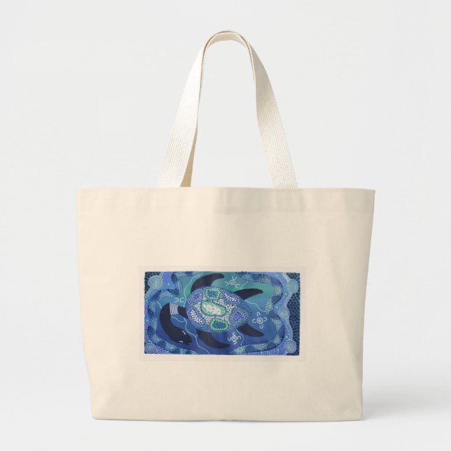 BLUE TURTLE LARGE TOTE BAG (Front)