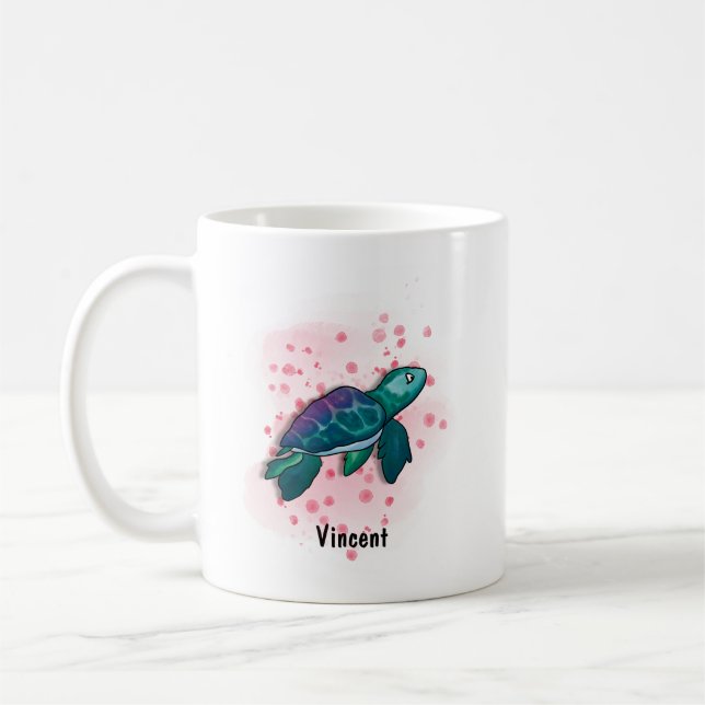 Blue Turtle watercolor style Coffee Mug (Left)