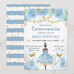 Blue Tutu Dark Skin Ballerina Quinceanera Invitation