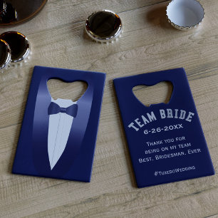 Blue Tuxedo Team Bride Credit Card Bottle Opener