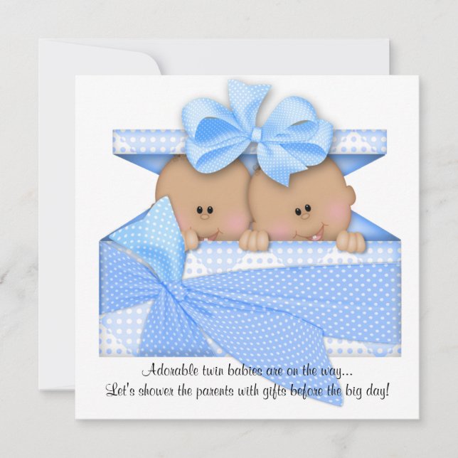 Blue TWIN Baby Shower Invitation African American (Front)