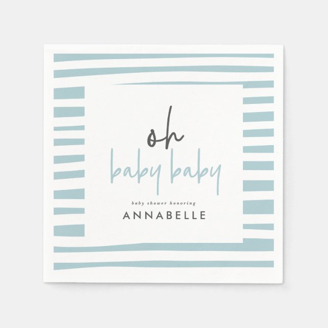 Blue twin baby shower typography modern party napkin (Front)