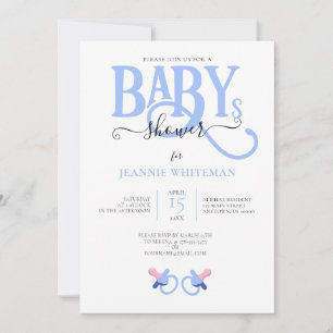 BLUE TWIN BOY BABY SHOWER WITH PACIFIER   INVITATION